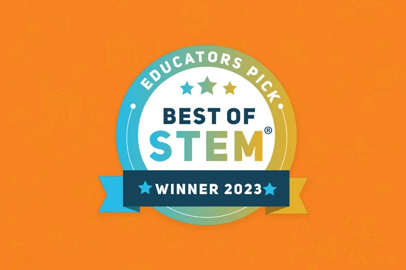 Logo of Best of STEM Awards on orange background