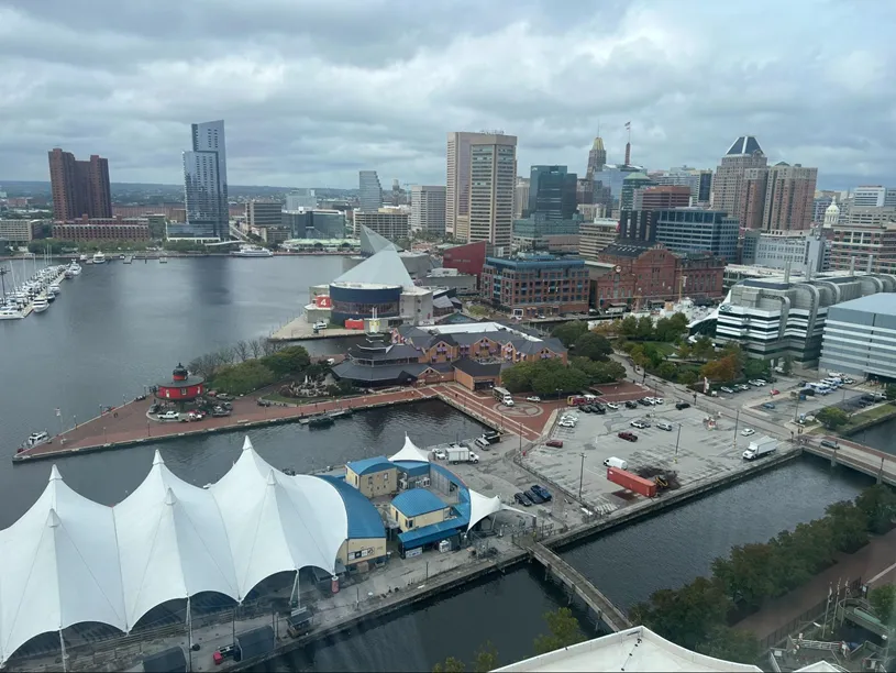 A panoramic view of the city skyline from a high...