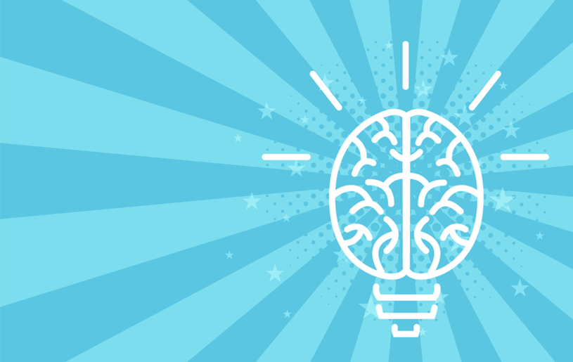 Graphic of a brain in the shape of a light bulb