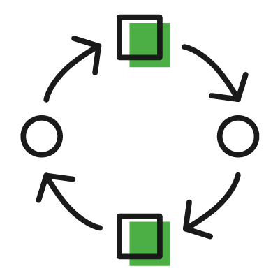 Icon of a circle with boxes