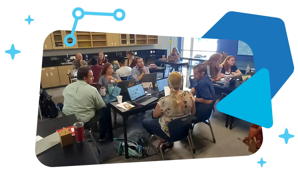 In this image, new teachers to Brighton 27J Schools in Brighton, CO, in the 2022-2023 school year engaged in a day of learning about 27J science and our resources, including Gizmos.