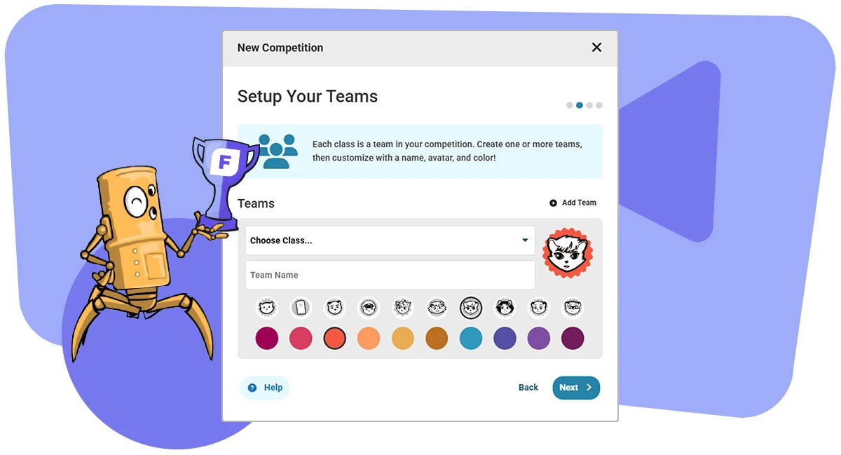 Preview screen of setting up a team for Frax Competitions