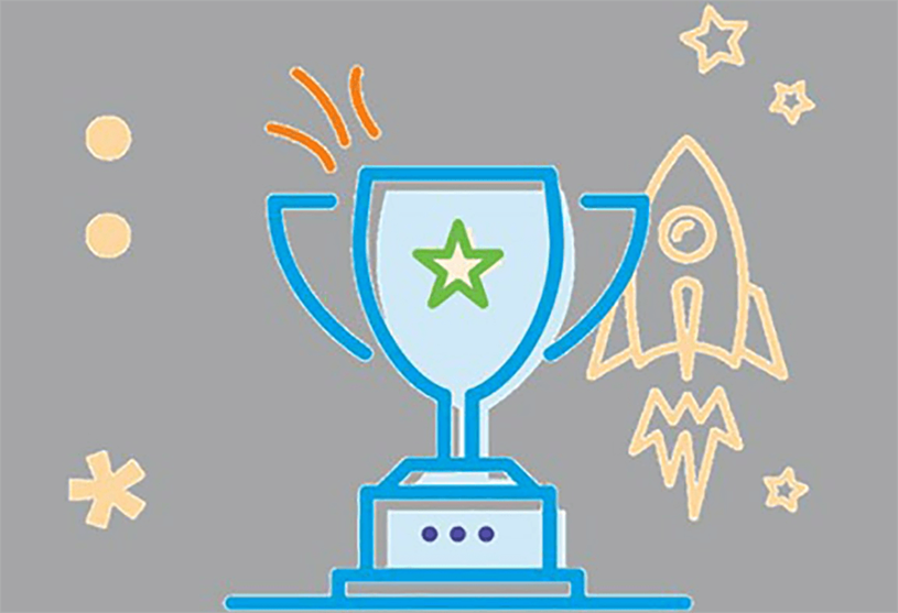 Blue award icon on gray background