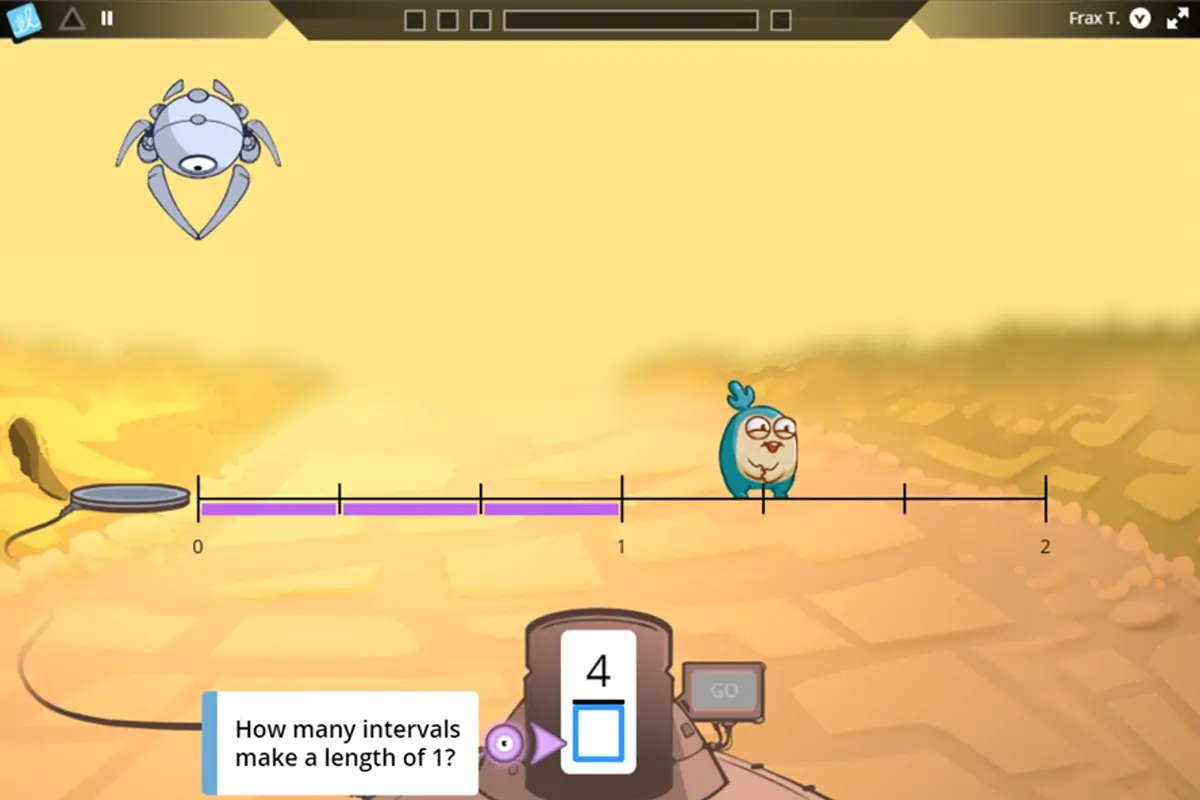 Frax game play focusing on identifying fractions greater than 1