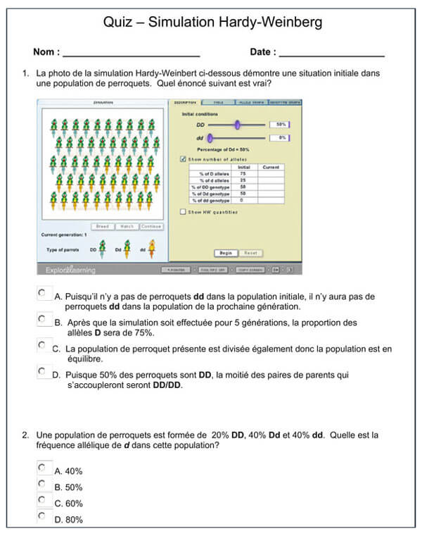 Hardy Weinberg French Gizmos