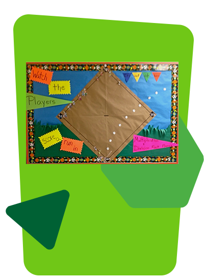 Bulletin board showing a baseball field with highlighted Reflex goals