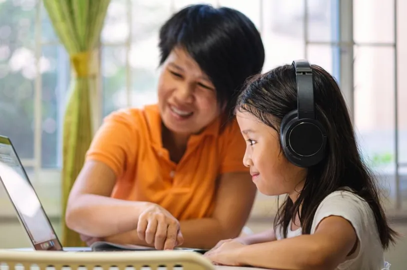Image of a Mom and daughter working together...
