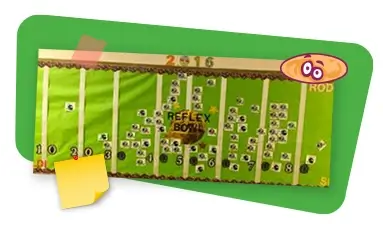 A bulletin board showing a football field from the top view. There are photos and math facts attached to the green board.