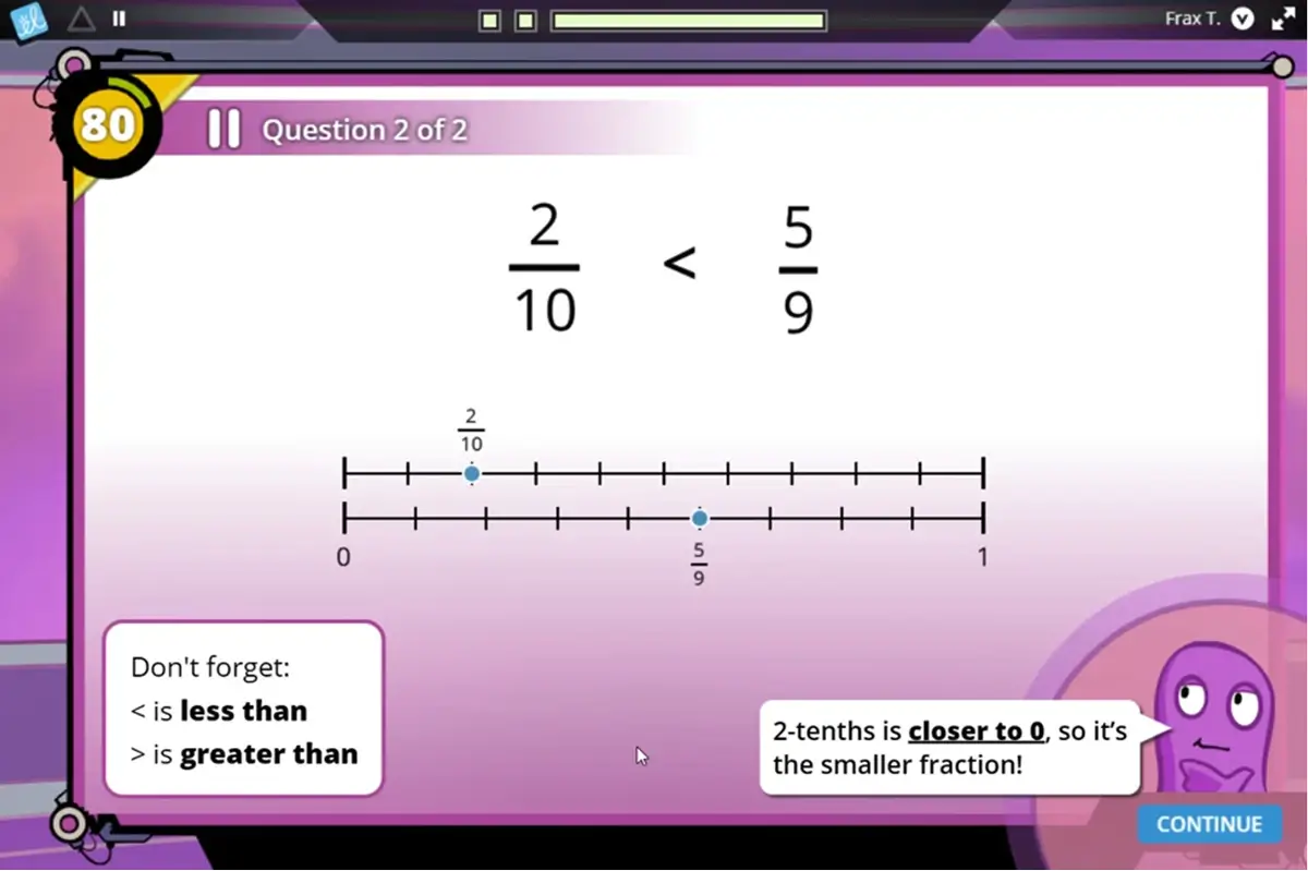 Frax gameplay showing number lines