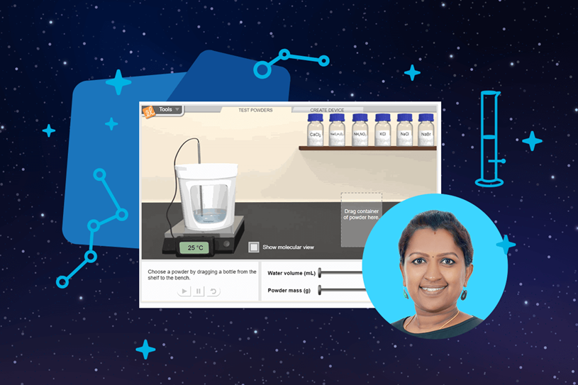 Graphic of a gizmo with a portrait Dhanya...