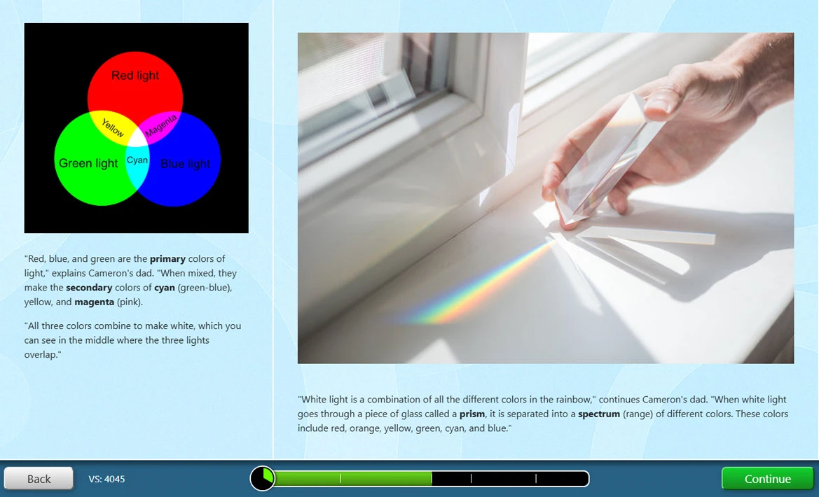 Students uncover white light in the Vision Investigation.
