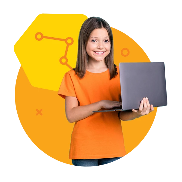 a picture of a young student holding a laptop
